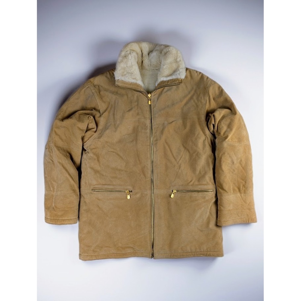 Vintage Tan Suede Faux Fur Lined Reversible Jacket Coat Tan Women's S 90's Y@K